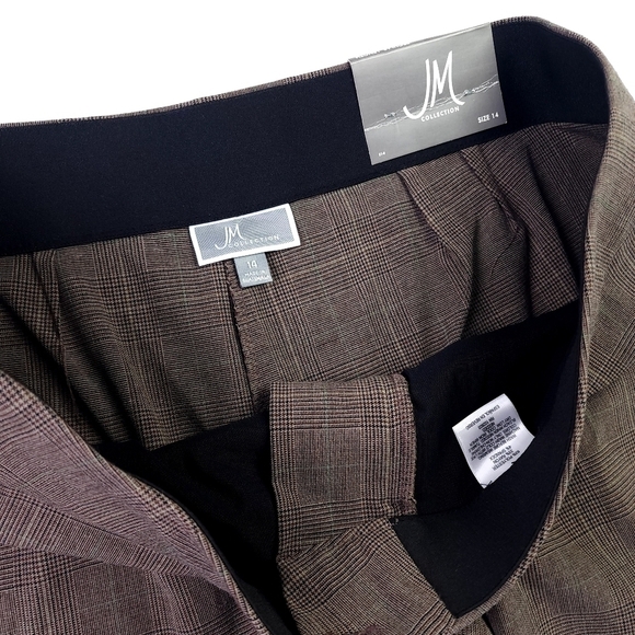 New JM Collection Brown Plaid Wide Leg Business Slacks Sz 14 - Picture 5 of 10
